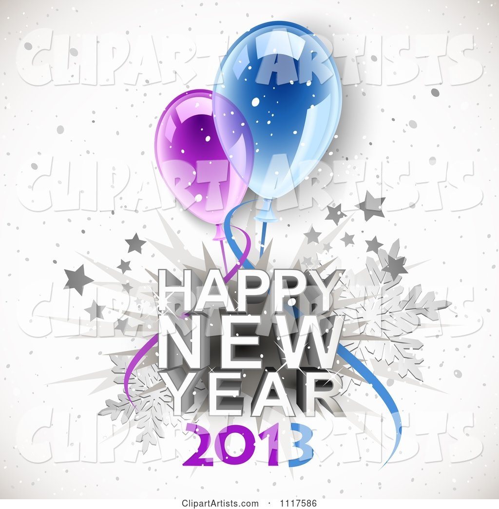 Happy New Year 2013 Greeting with Stars Snowflakes and Party Balloons