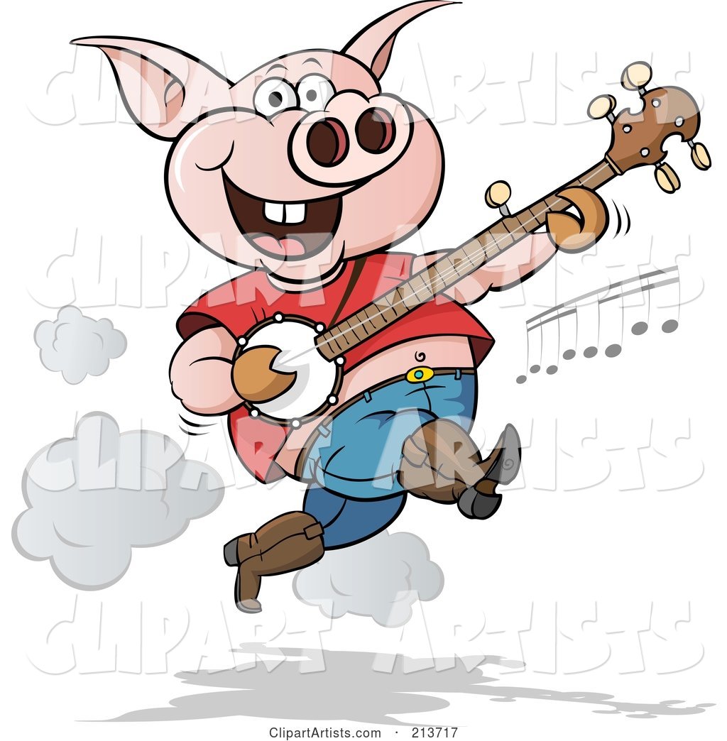 Happy Pig Jumping and Picking a Banjo
