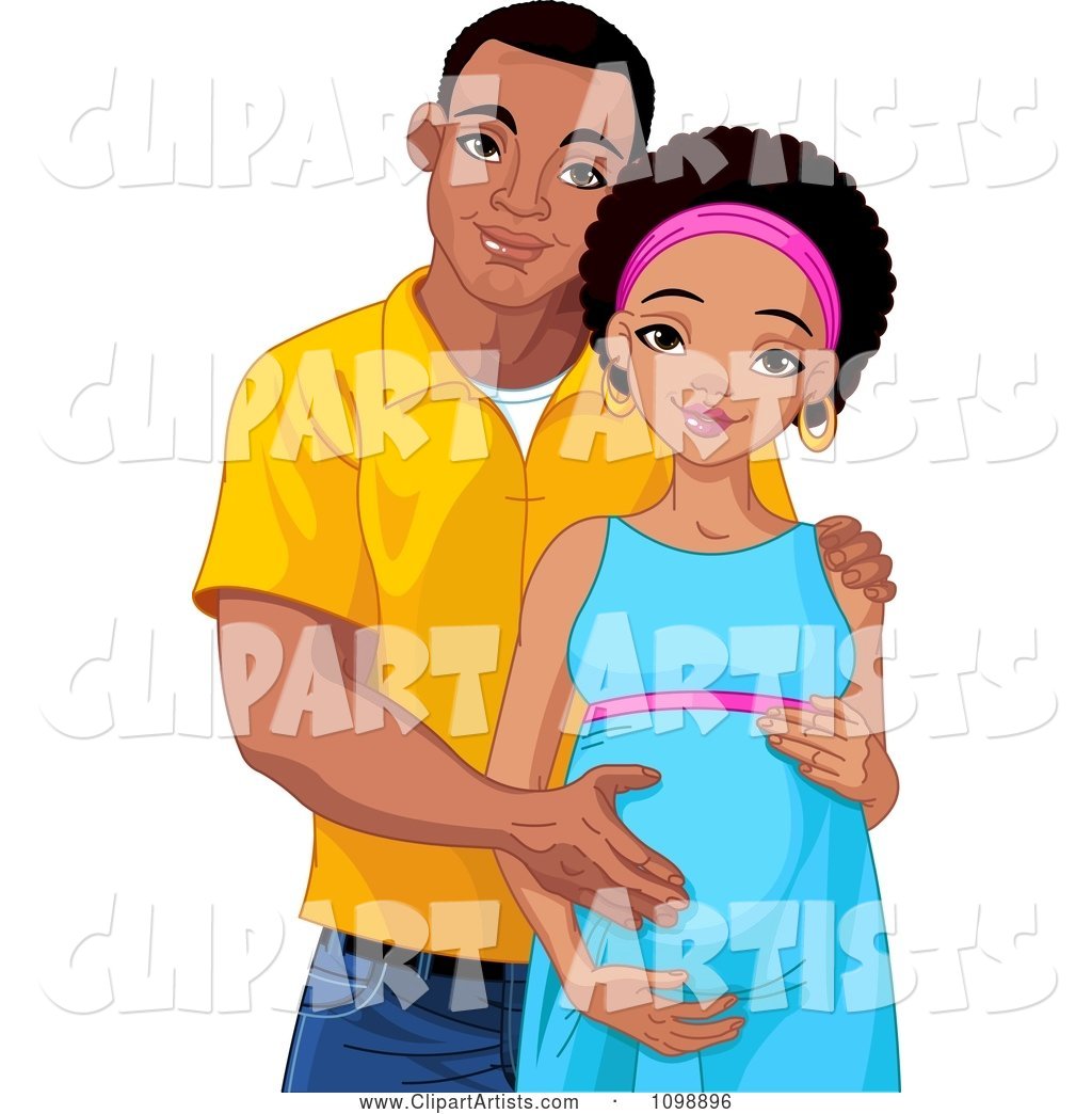 Happy Pregnant Black Woman and Her Husband Posing and Holding Her Baby Belly