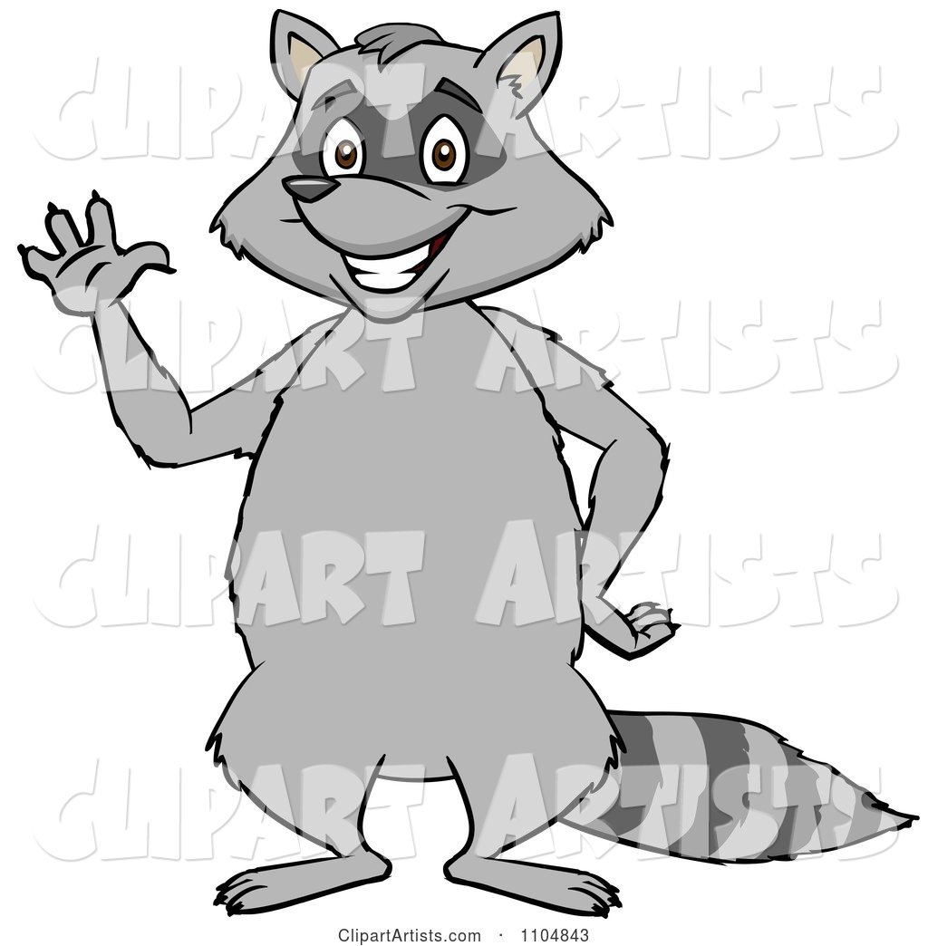 Happy Raccoon Waving and Standing Upright