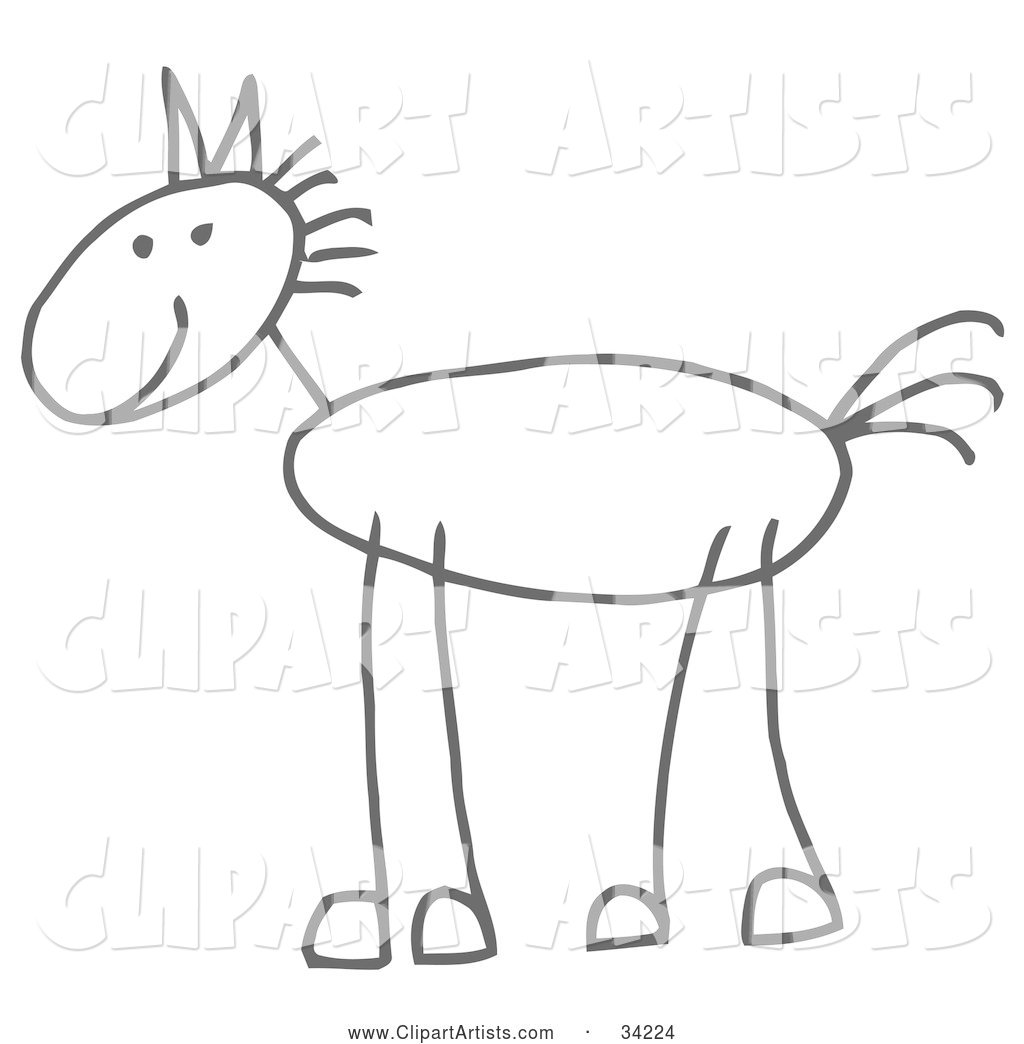 Happy Stick Figure Horse in Profile