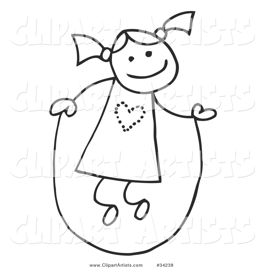 Happy Stick Girl with Her Hair in Pig Tails, Jumping Rope