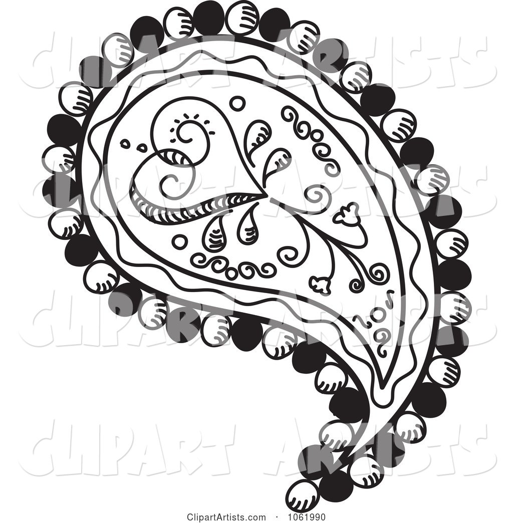 Heart Paisley Design Black and White Version 1