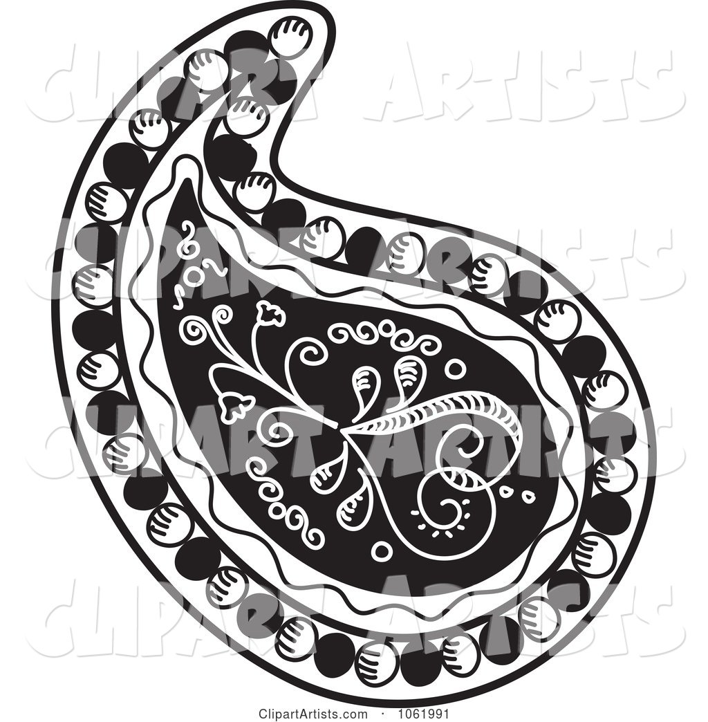 Heart Paisley Design Black and White Version 2
