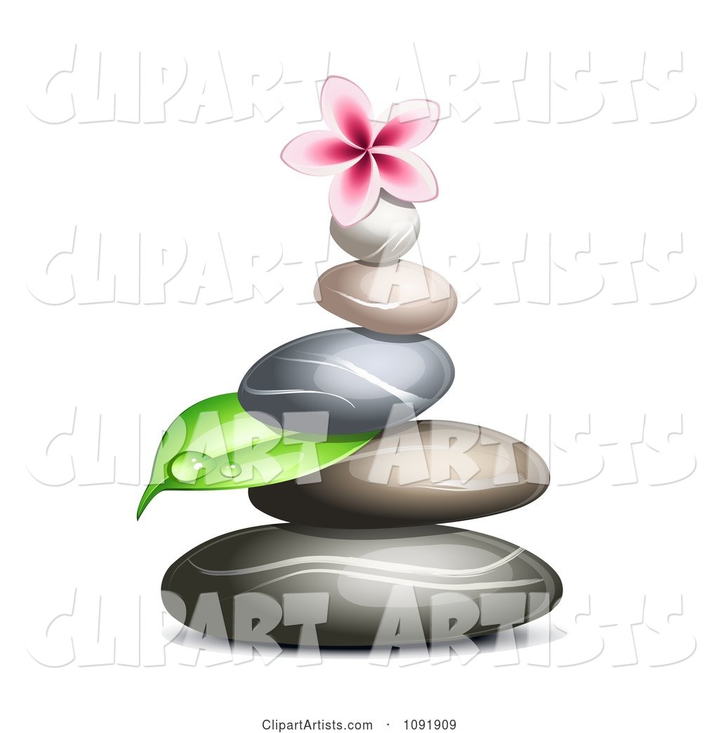 Hot Stone Massage Spa Stones with a Dewy Leaf and Frangipani