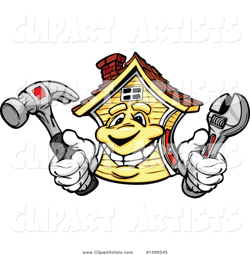 House Mascot Holding Repair Tools