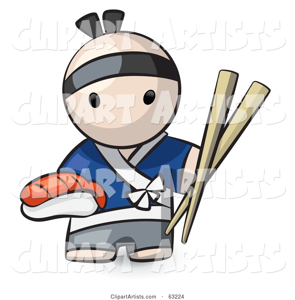 Human Factor Male Japanese Chef with Sushi and Chopsticks