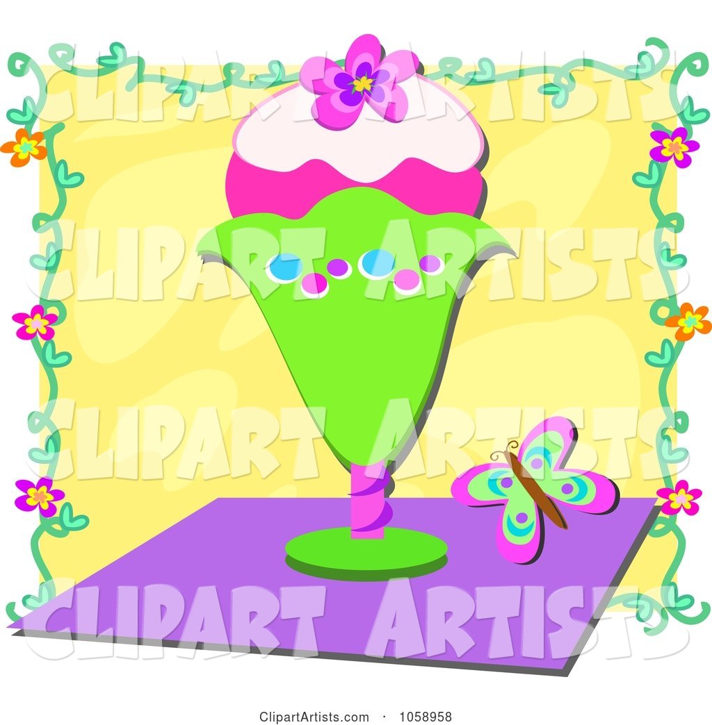 Ice Cream Sundae and Butterfly over Yellow