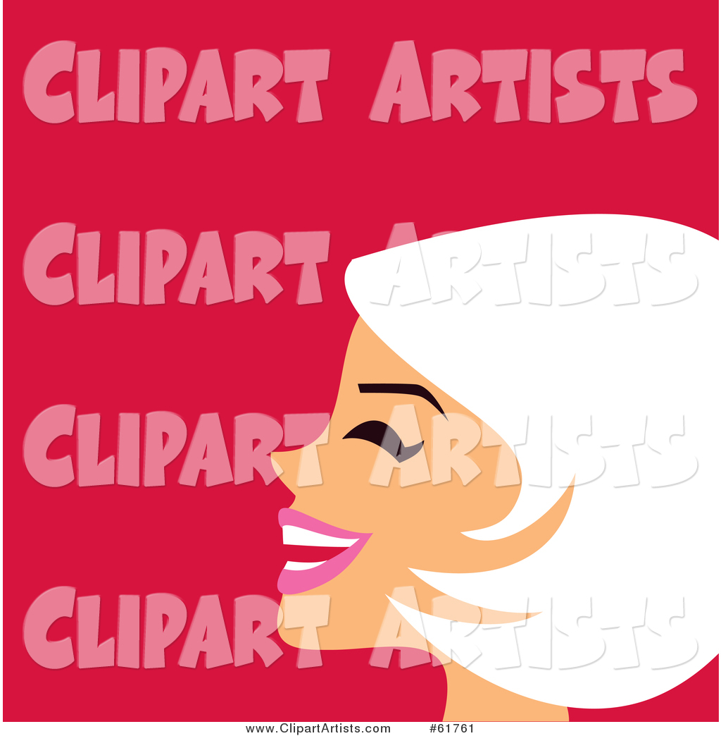Laughing White Haired Woman in Profile, over Red