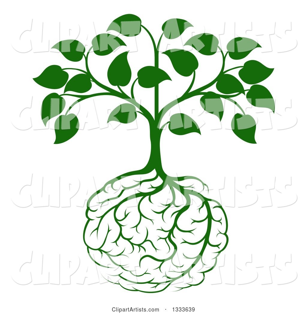 Leafy Green Heart Shaped Tree with Brain Roots