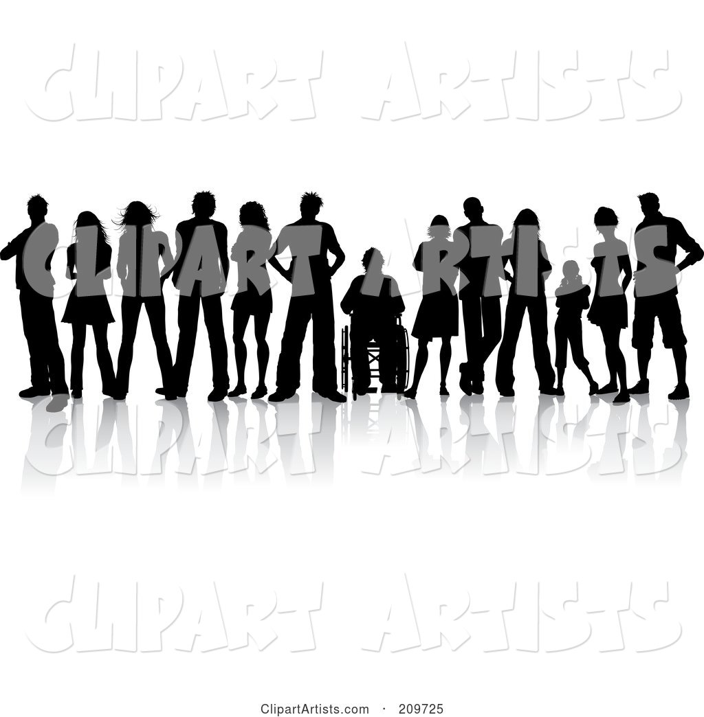 Line of Silhouetted Young Adults, One in a Wheelchair