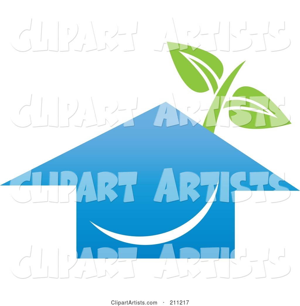Logo Design of a Happy Blue House and Plant