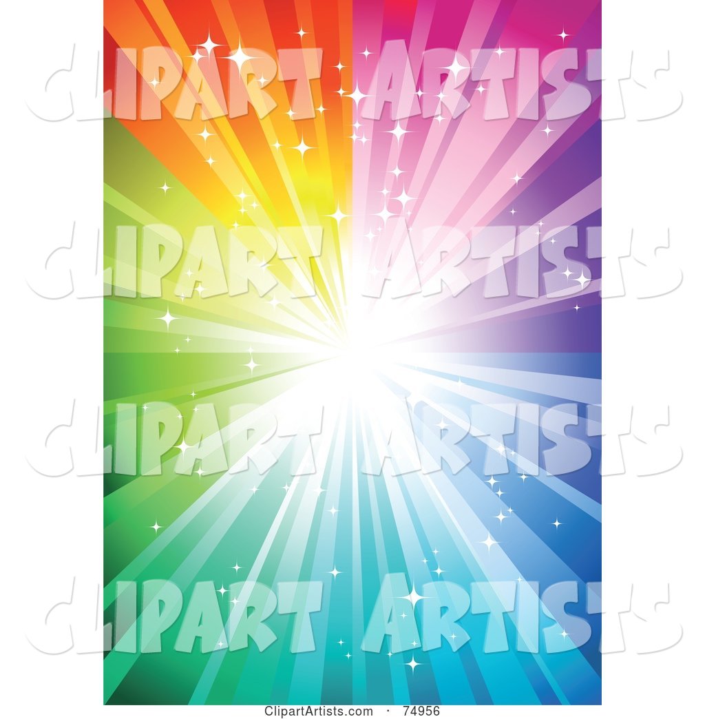 Magical Sparkly Rainbow Burst Background with Bright Light