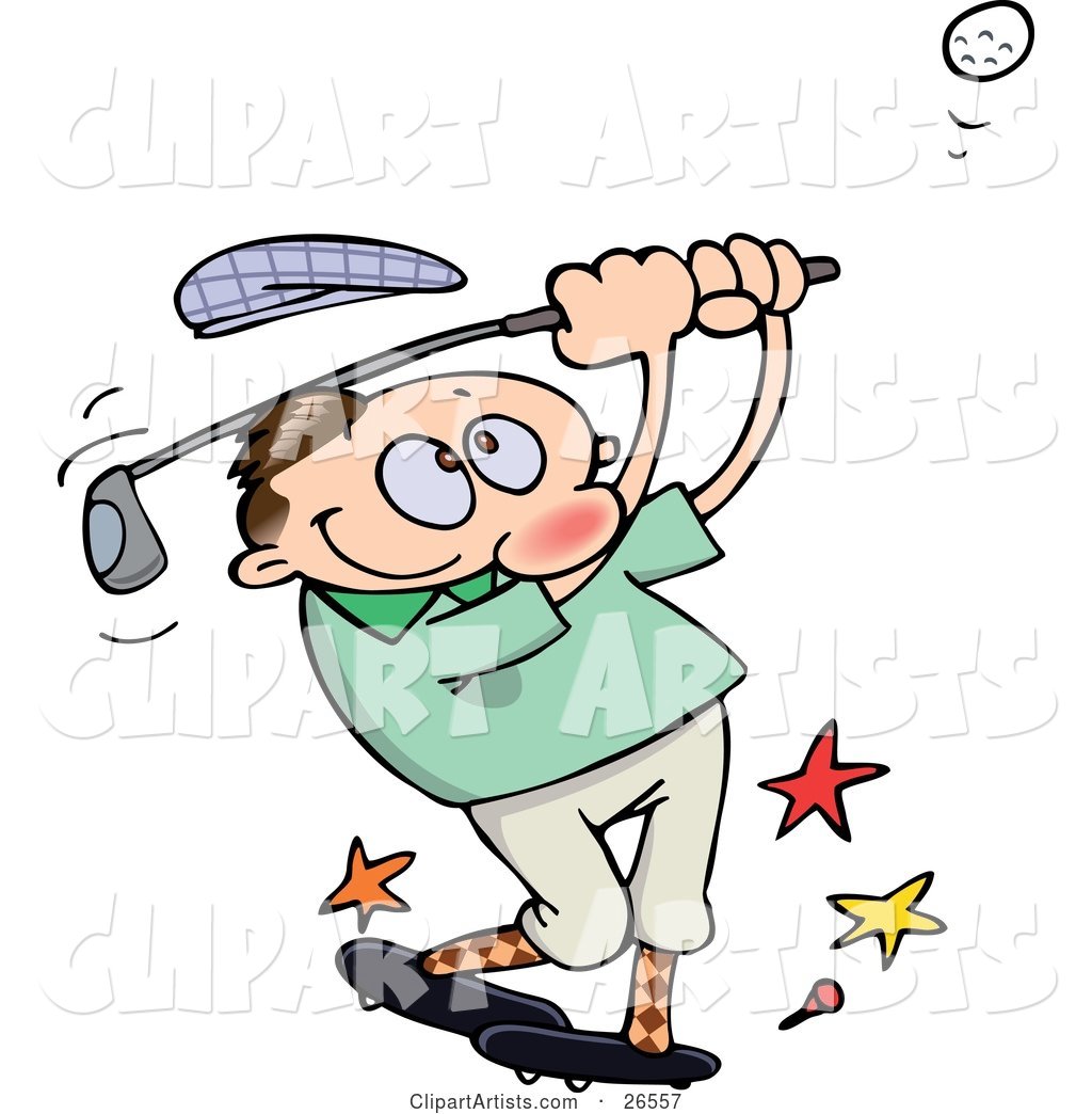 Male Caucasian Athlete Knocking His Hat off As He Whacks a Golf Ball with a Club