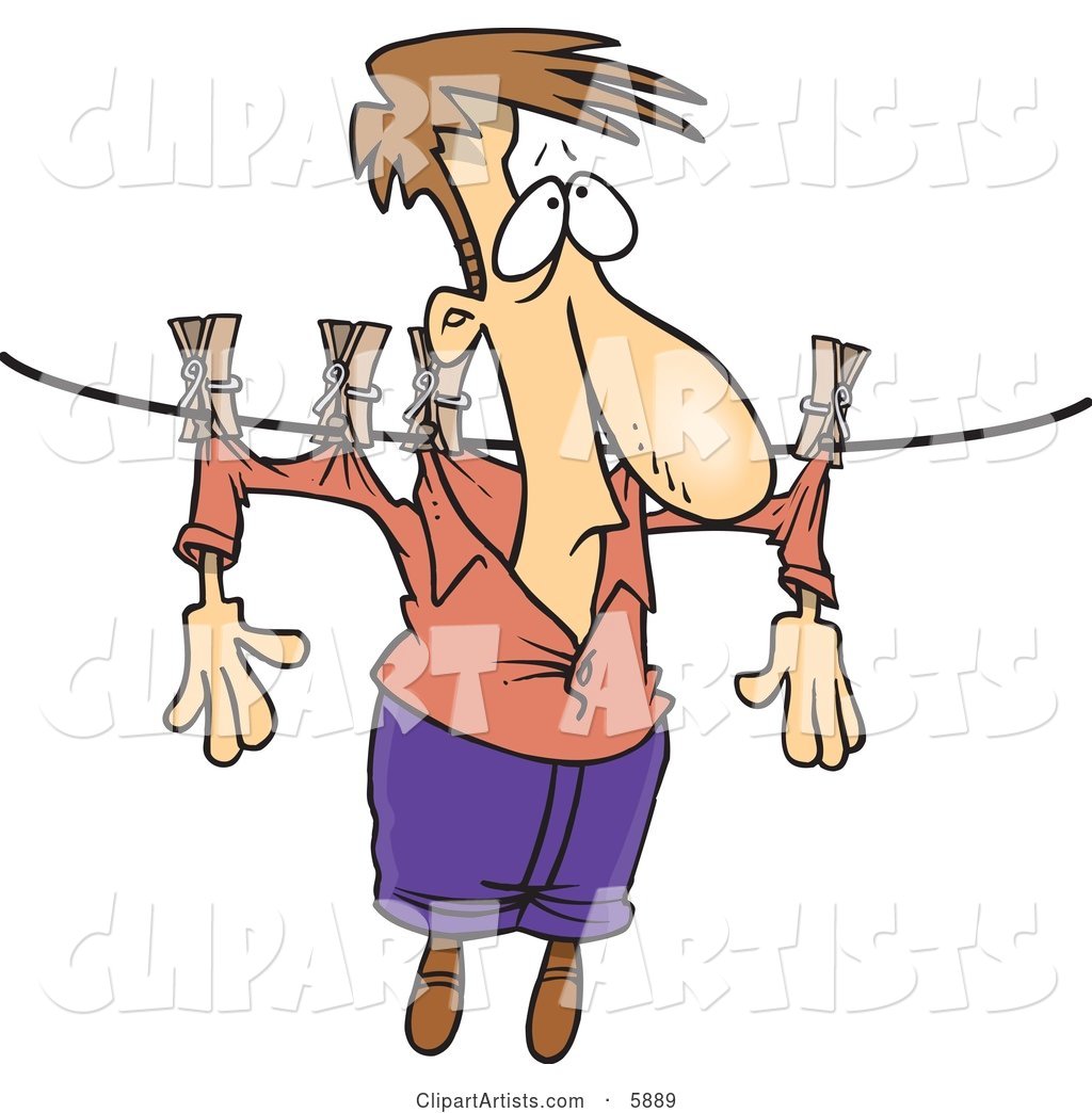 Man Hanging on a Clothes Line to Dry
