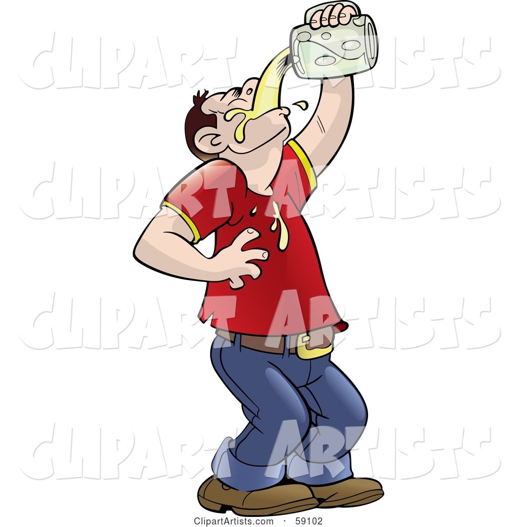 Man Tilting His Head Back and Pouring Beer into His Mouth