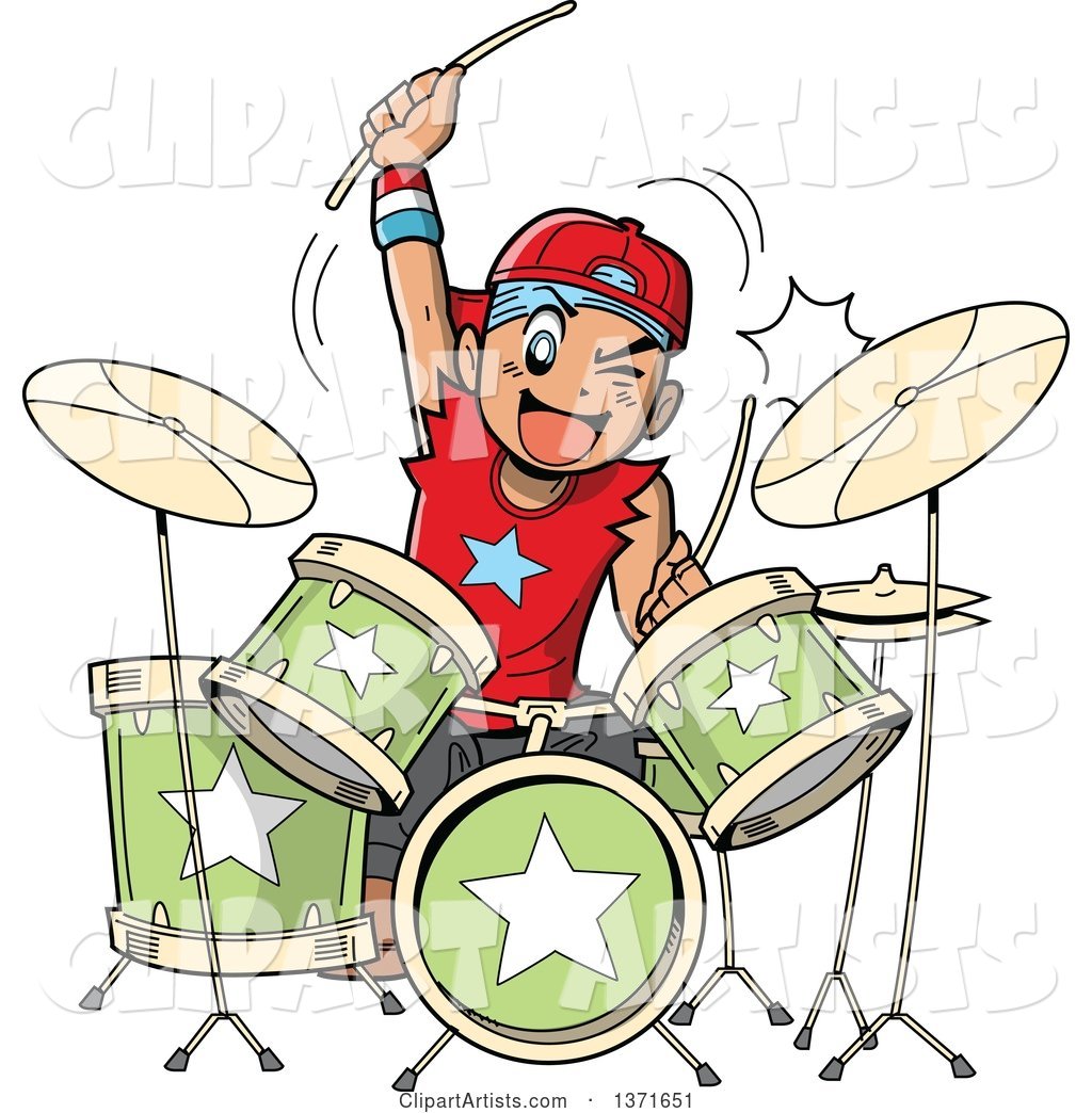 Manga Boy Playing Drums