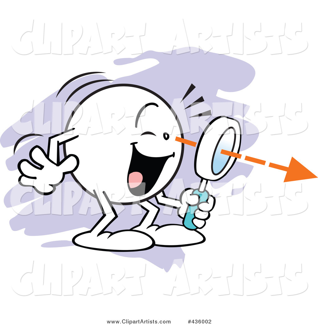 Moodie Character Finding Something Through a Magnifying Glass over Purple