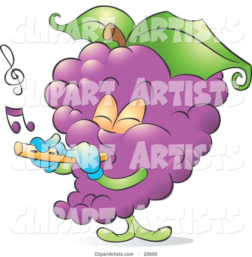 Musical Bunch of Purple Grapes Playing a Flute