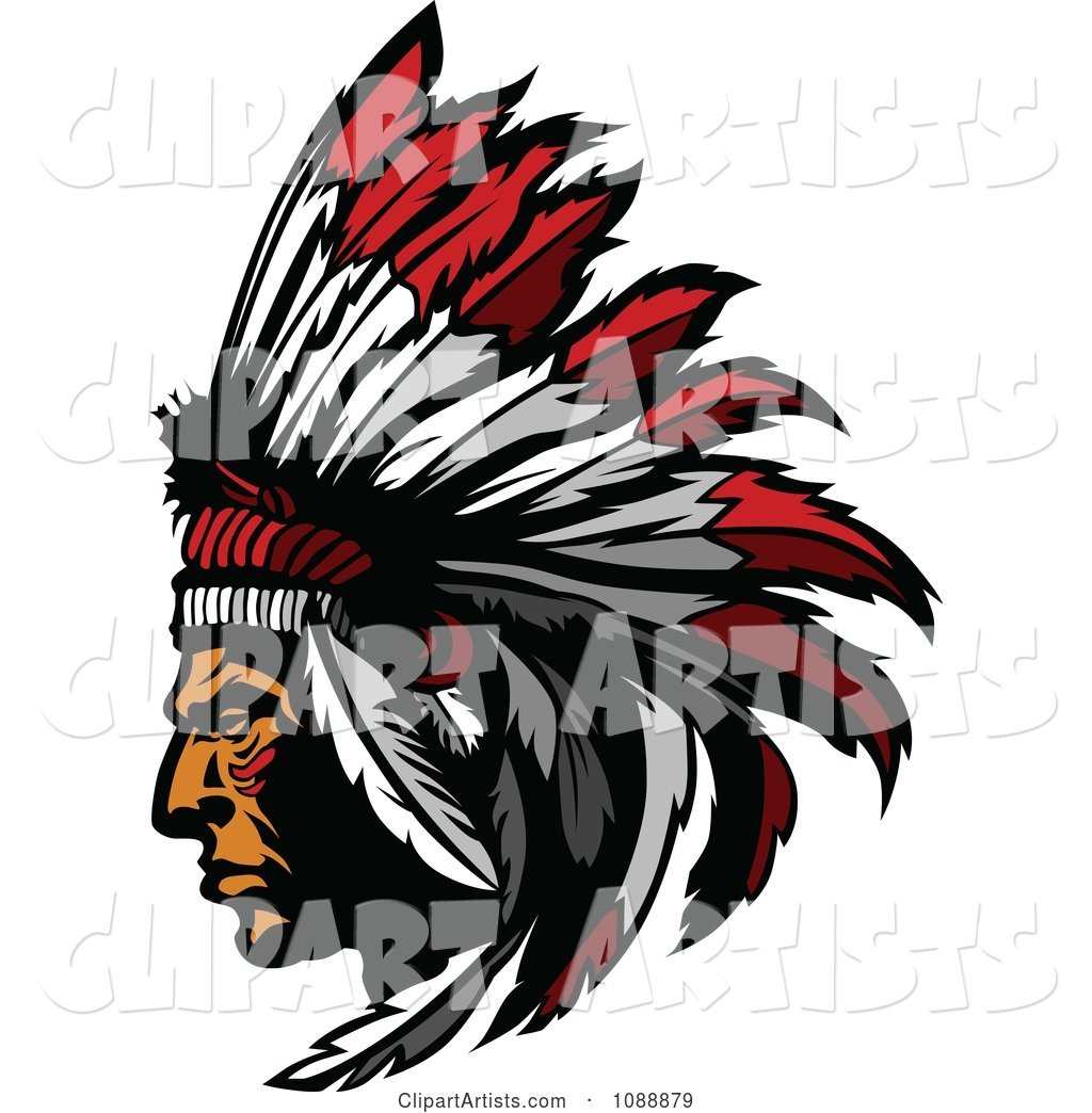 Native American Indian Chief and Feather Headdress Mascot