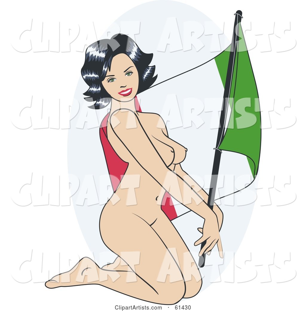 Nude Pinup Woman Kneeling and Posing with an Italy Flag