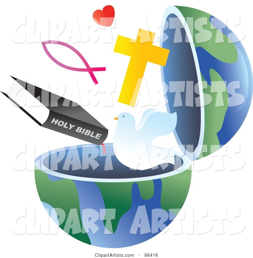 Open Globe with Christian Symbols