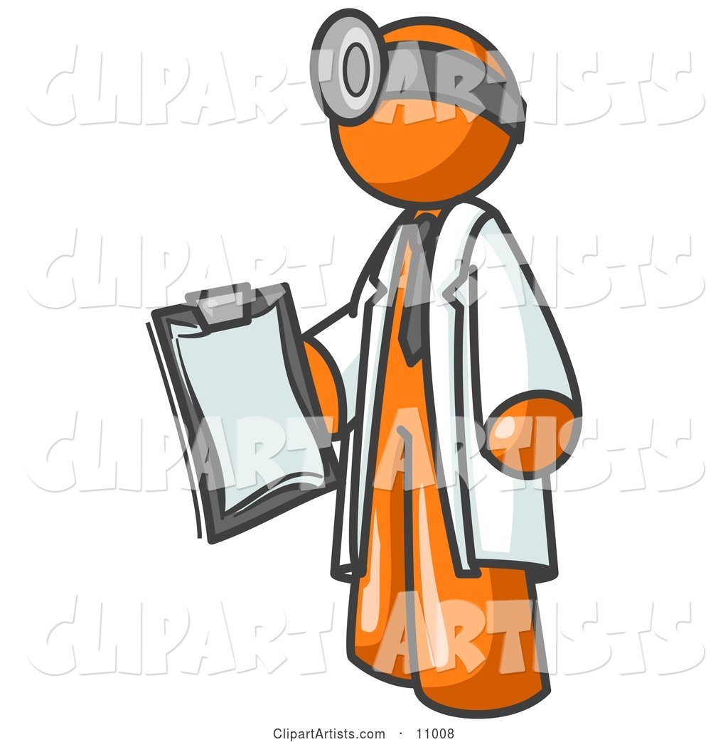 Orange Male Doctor Holding a Clipboard
