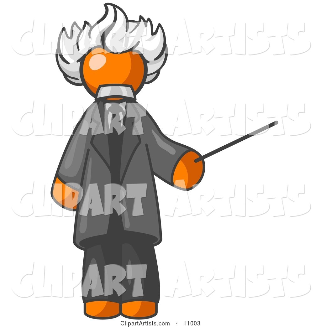 Orange Man Depicted As Albert Einstein Holding a Pointer Stick