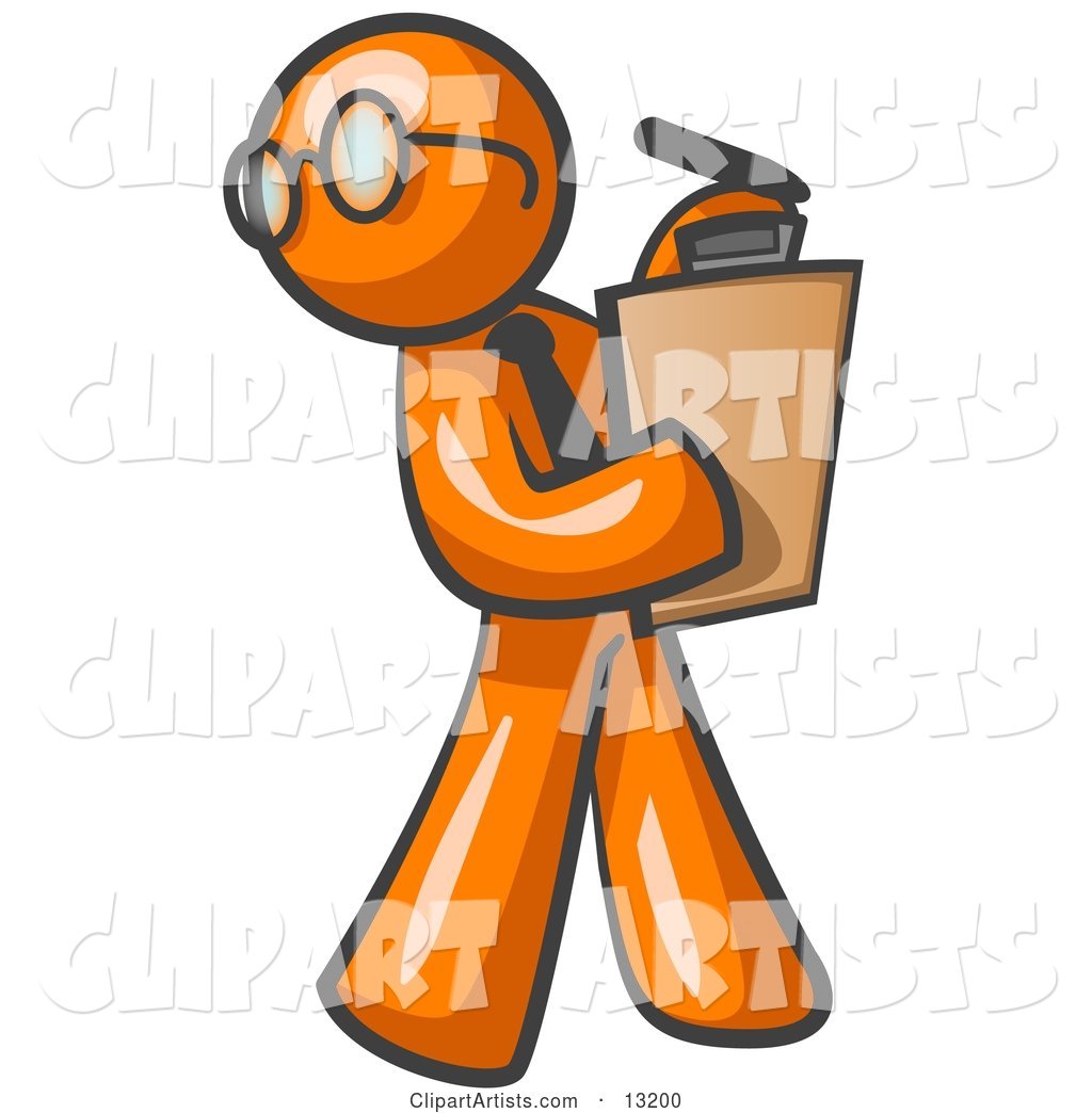 Orange Man Holding a Clipboard While Reviewing Employess