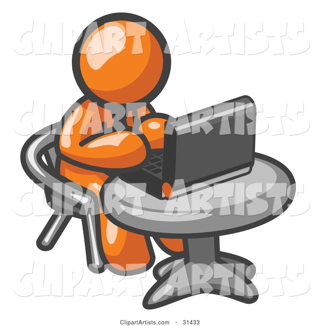 Orange Man Working on a Laptop Computer on a Table