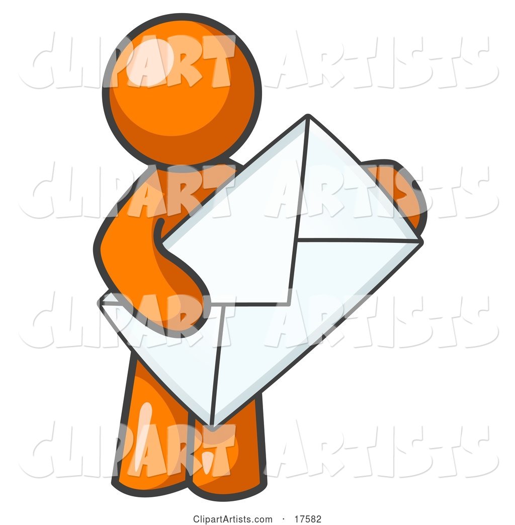 Orange Person Standing and Holding a Large Envelope, Symbolizing Communications and Email