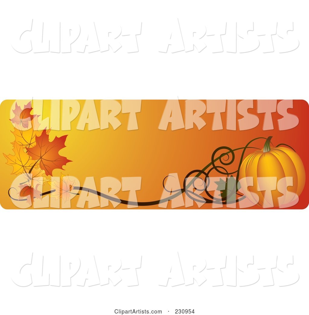 Orange Thanksgiving Website Banner with a Pumpkin and Fall Leaves