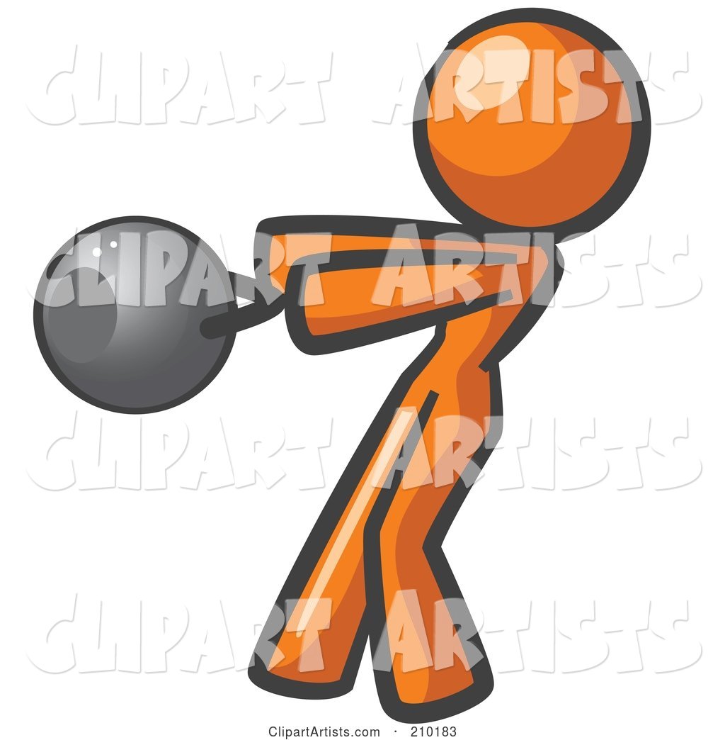 Orange Woman Design Mascot Working out with a Kettle Bell