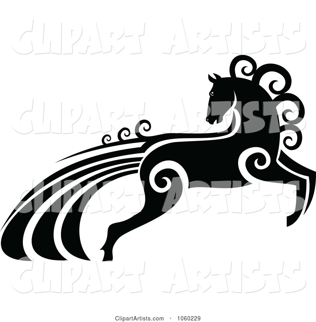 Ornate Black and White Horse with Swirls - 1
