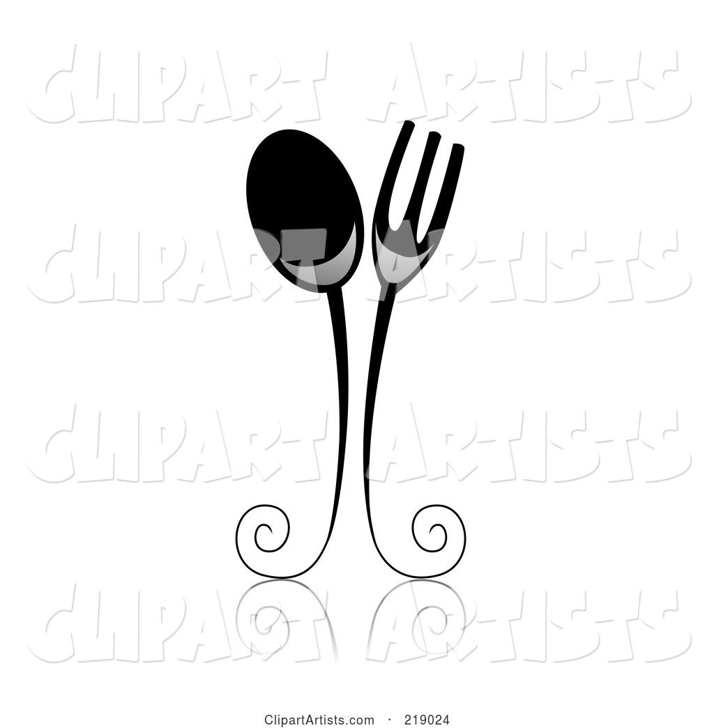 Ornate Black and White Spoon and Fork Design