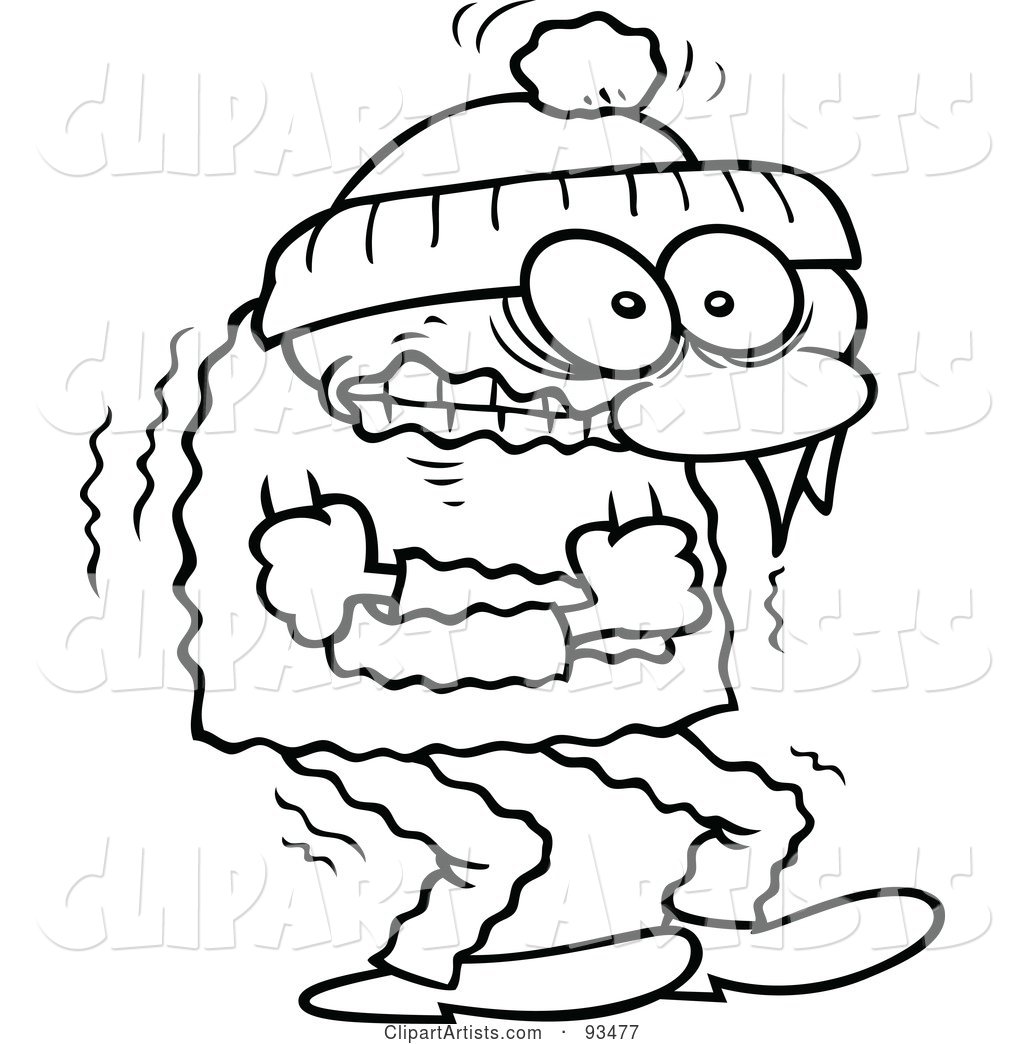 Outlined Shivering Winter Toon Guy Trying to Keep Warm