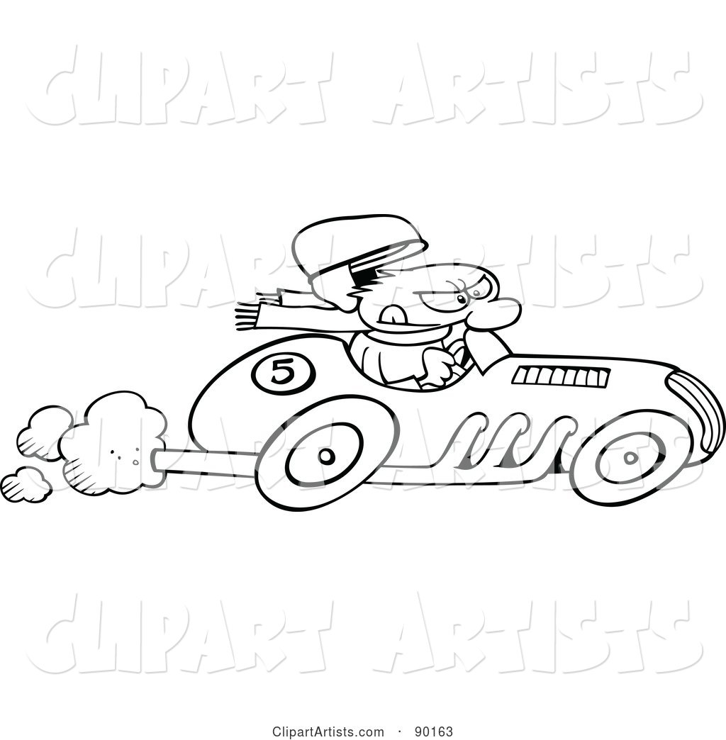 Outlined Toon Guy Racing a Car