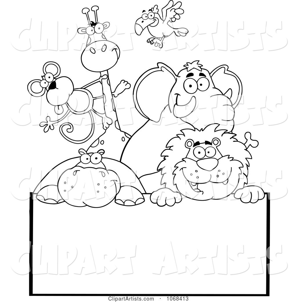 Outlined Zoo Animals over a Sign 2
