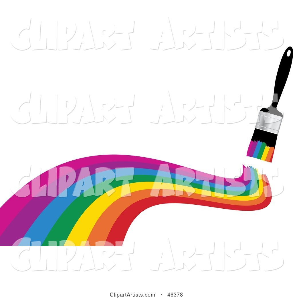 Paint Brush Creating a Rainbow Wave on White