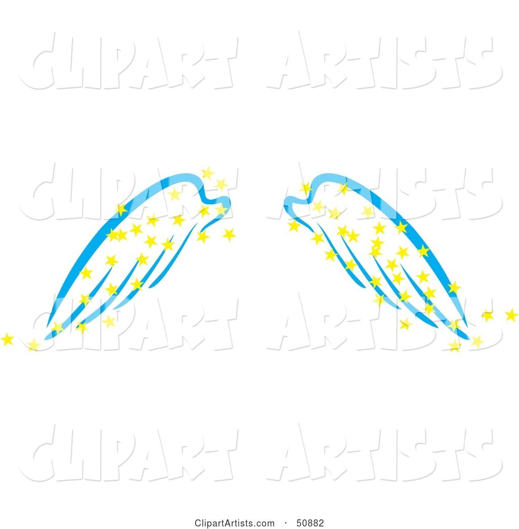 Pair of Blue Angel Wings with Yellow Magic Stars