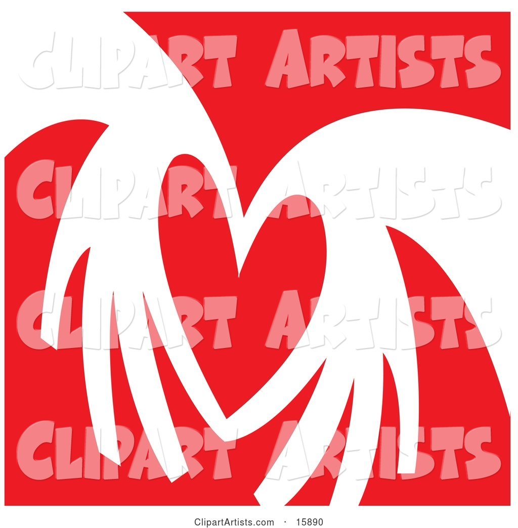 Pair of Hands Coming Together to Form the Shape of a Heart over a Red Background Clipart Illustration