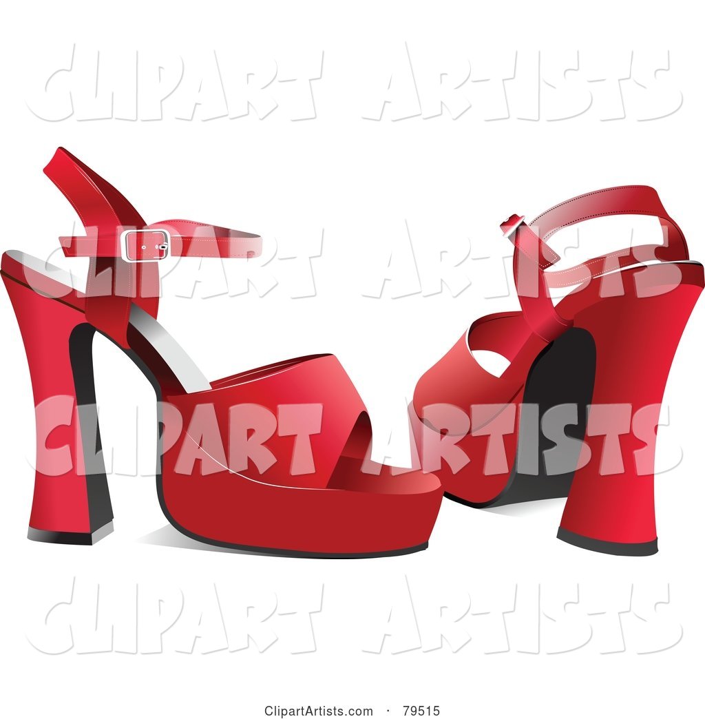 Pair of Red Chunky High Heel Shoes