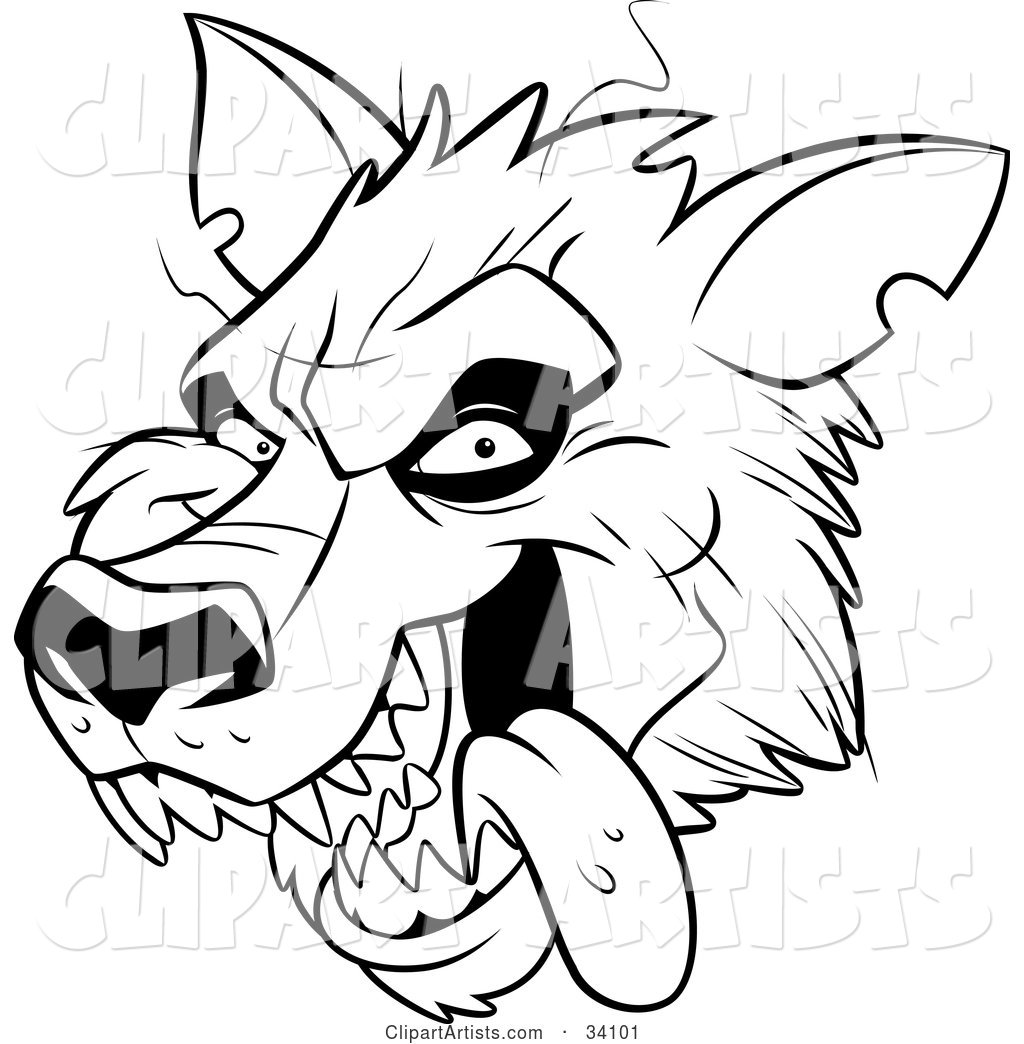 Panting Werewolf Head with Fangs, Hanging Its Tongue out