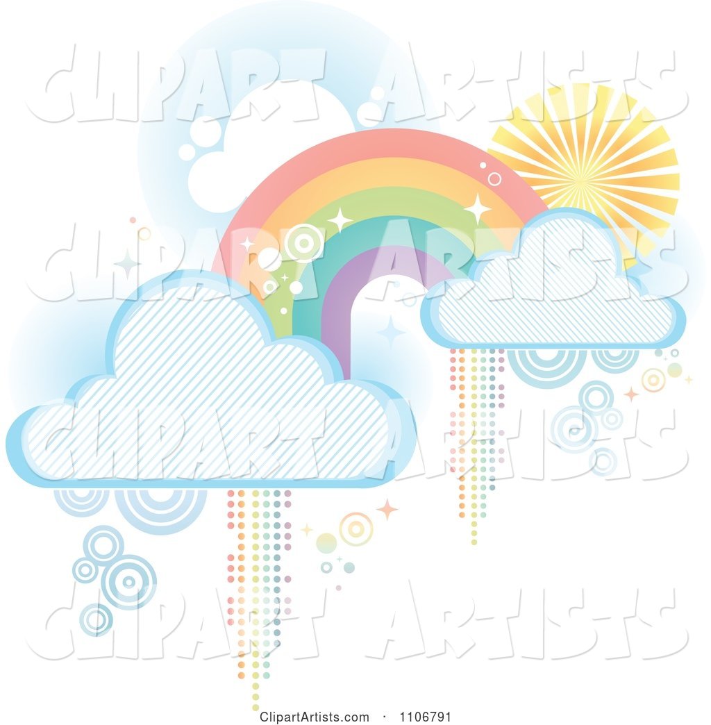 Pastel Rainbow with Clouds and Pixel Trails on White