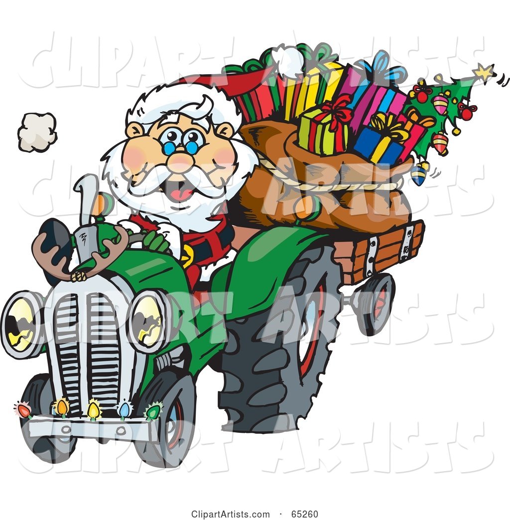 Peaceful Santa Driving a Tractor Sled