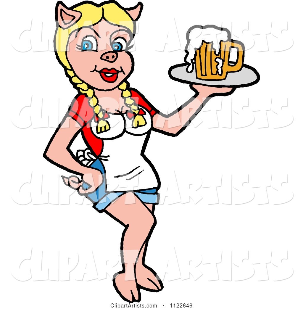 Pig Waitress Serving Beer