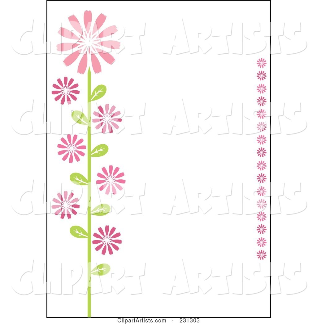 Pink and Green Vertical Daisy Floral Border Background