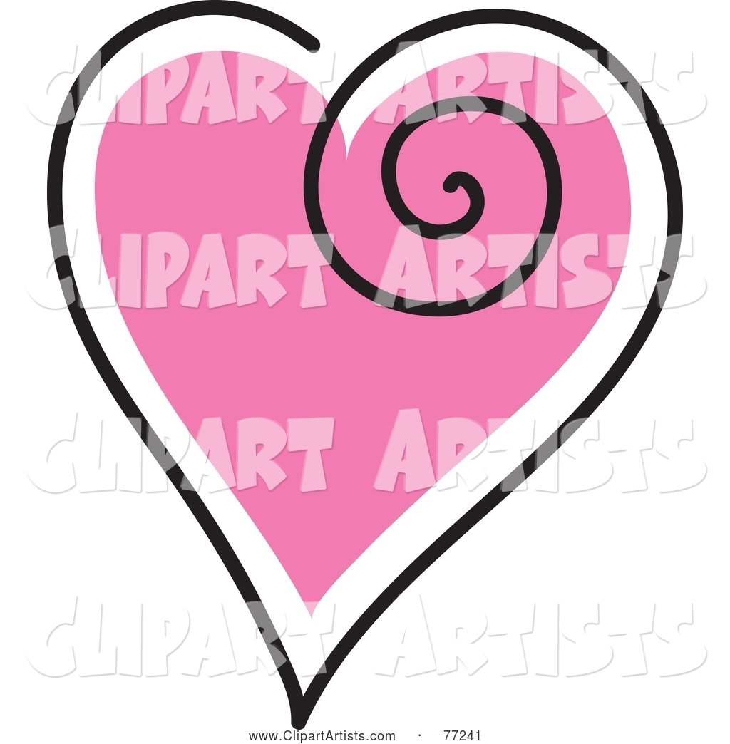 Pink Heart Outlined in White and Black with a Swirl