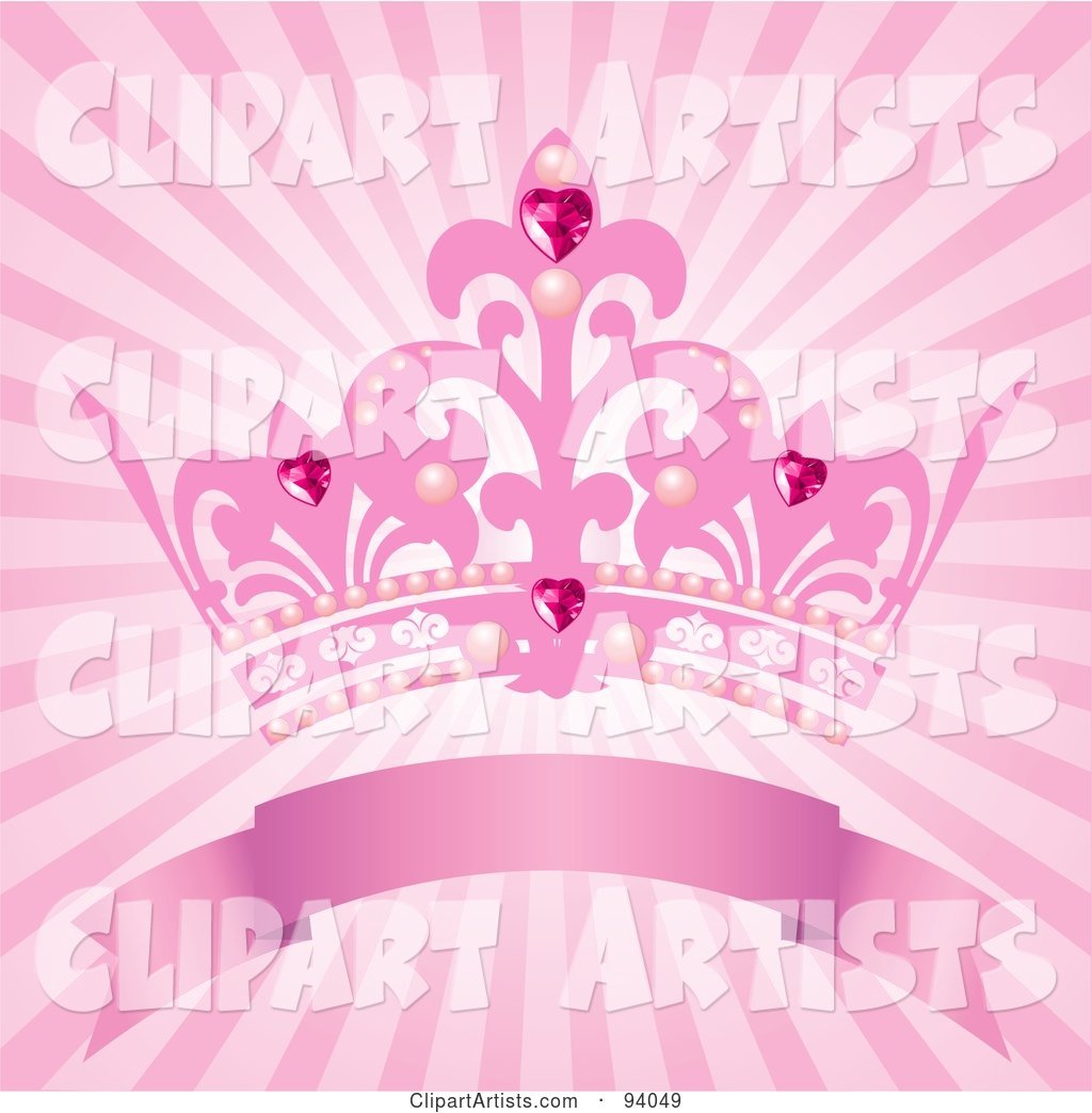 Pink Princess Crown Above a Blank Banner on a Pink Shining Background