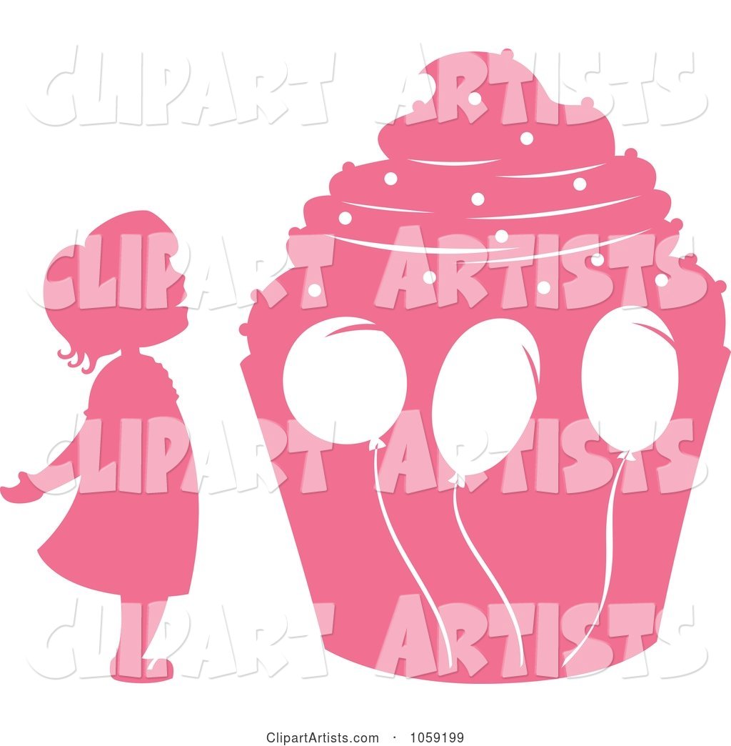 Pink Silhouetted Birthday Girl and Giant Cupcake